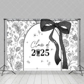 Aperturee - Aperturee Black White Floral Class of 2025 Graduation Backdrop